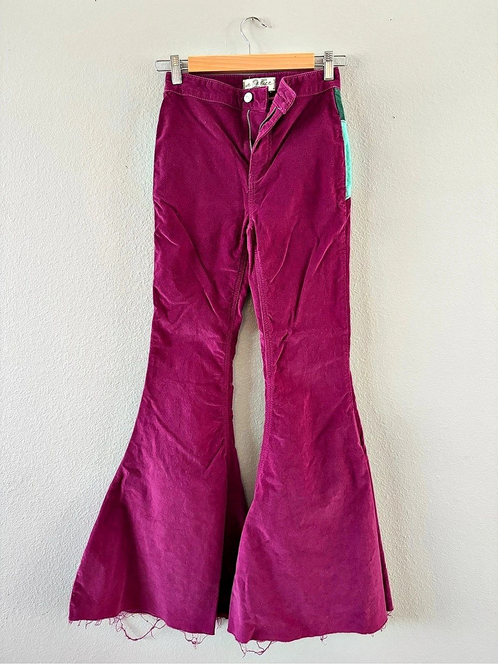 Free People Just Float On Corduroy Flare Pants Pink & Green